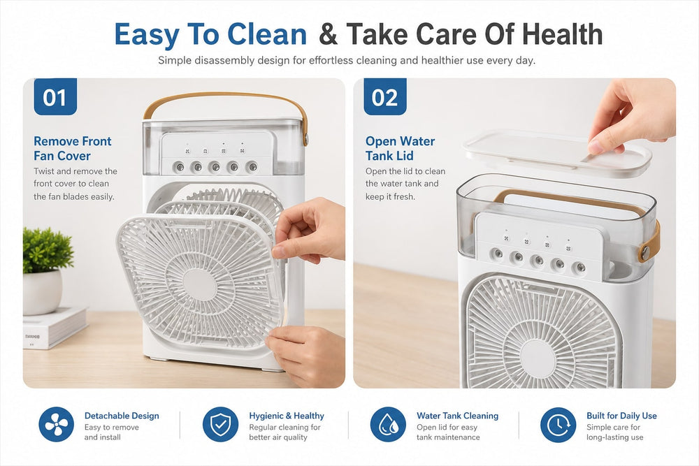 MistBreeze easy to clean water tank and fan cover